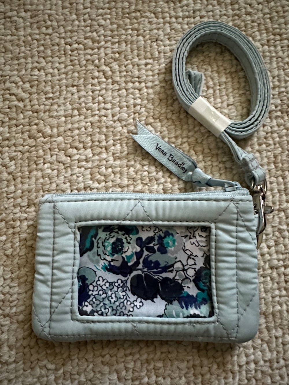 Vera Bradley Light Blue Quilted ID Wristlet with Floral Insert